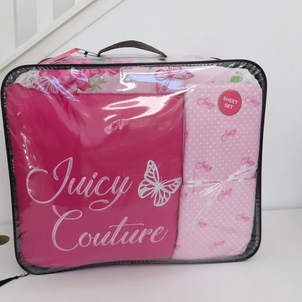 Juicy couture Pink n green Floral queen 8-piece comforter Bedding sets